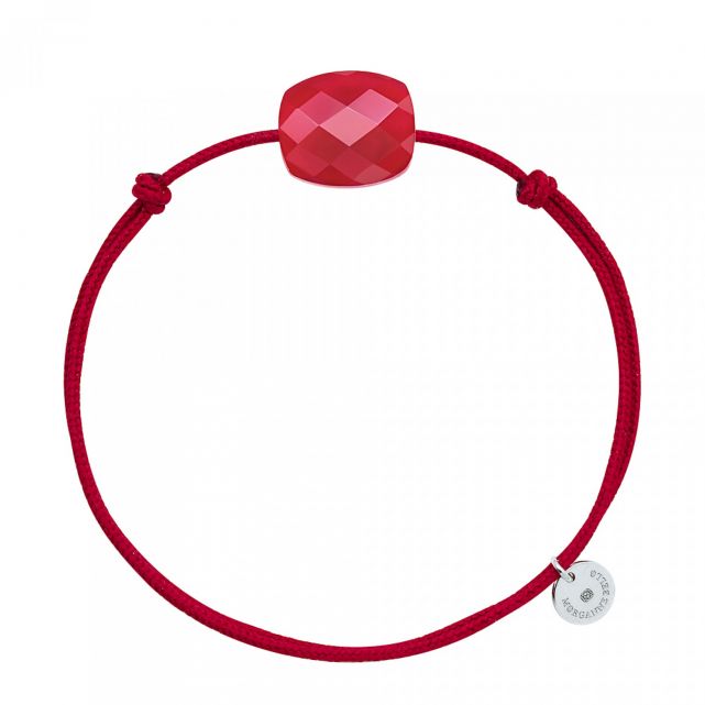 Bracelet Cordon Rouge Coussin QUARTZ ROUGE