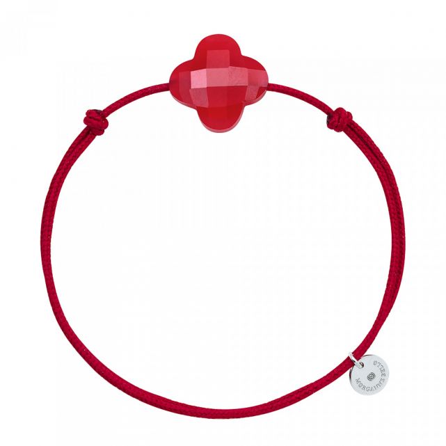 Bracelet Cordon Rouge Trefle QUARTZ ROUGE