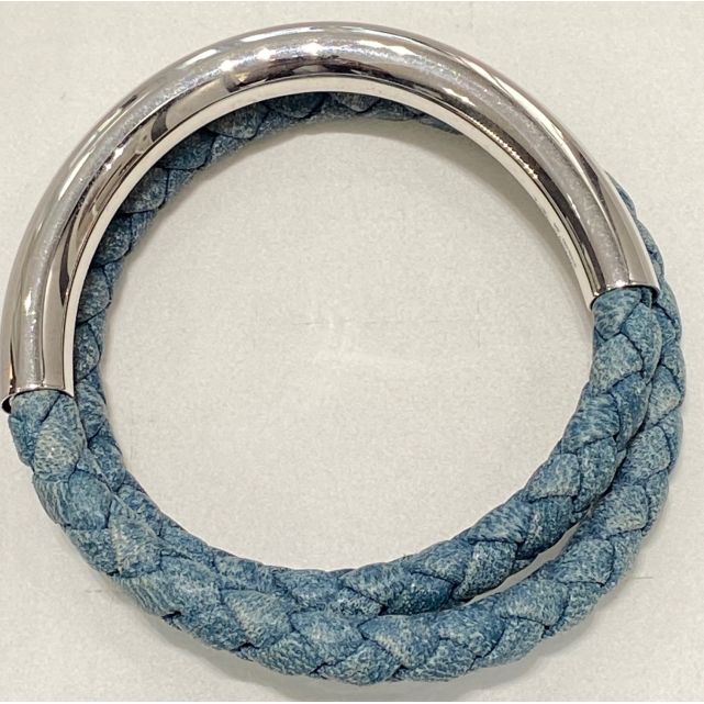 Bracelet cuir et argent bleu jeans