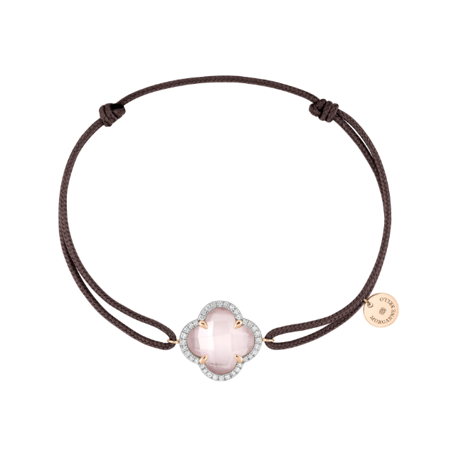 Bracelet Victoria diamants et quartz rose sur cordon