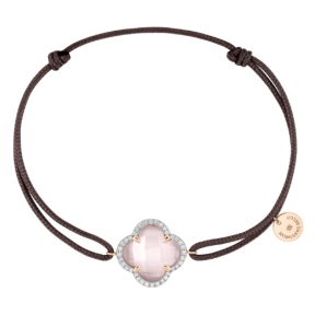 Bracelet Victoria diamants et quartz rose sur cordon