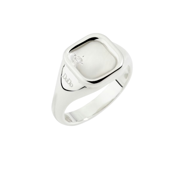 Bague Sceau Argent et Diamant Blanc