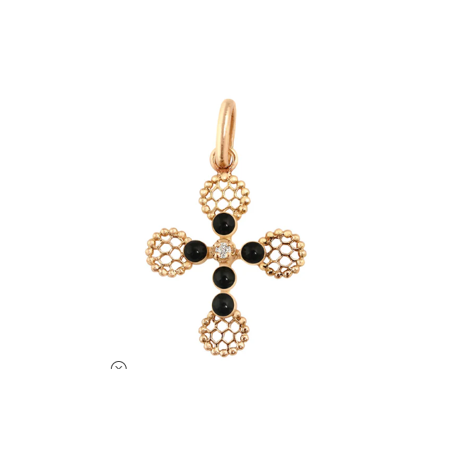 Pendentif croix Dentelle perlée résine opale