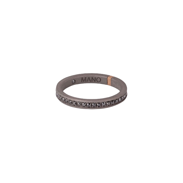 Bague en Titane, Or Rose 18cts & 48 Diamants Noirs