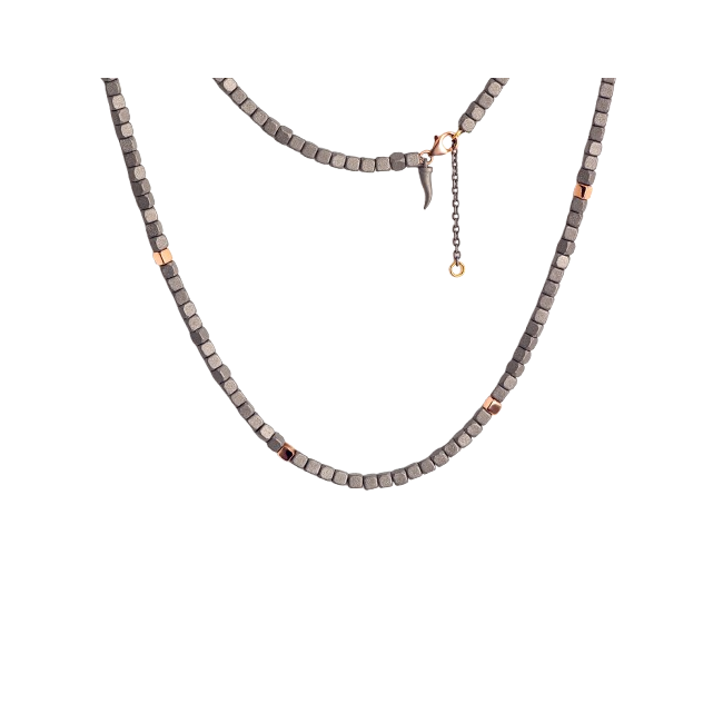 Collier en Titane, 5 Cubes en Or Rose & Corne en Titane