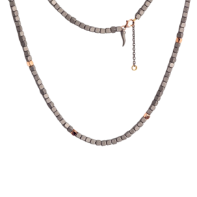 Collier en Titane, 5 Cubes en Or Rose & Corne en Titane