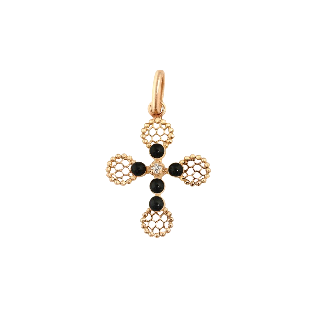 Pendentif croix Dentelle perlée résine