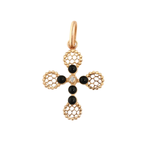 Pendentif croix Dentelle perlée résine