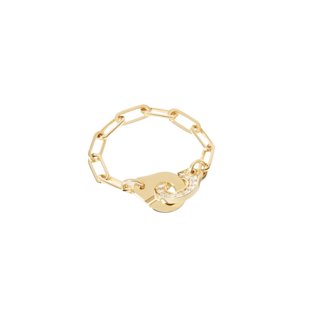 Bague chaine Menottes demi-pavée