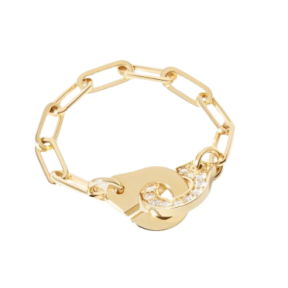 Bague chaine Menottes demi-pavée