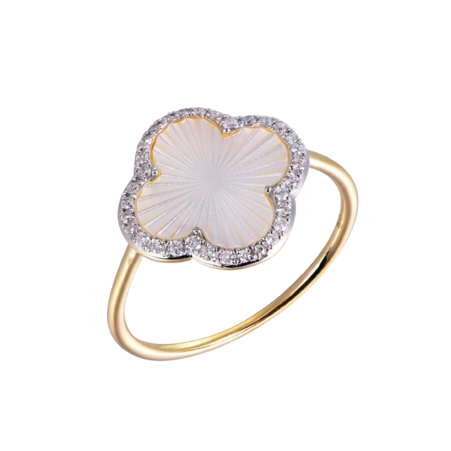 Bague Lumière Nacre Blanche, Diamants, Or Jaune