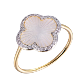 Bague Lumière Nacre Blanche, Diamants, Or Jaune