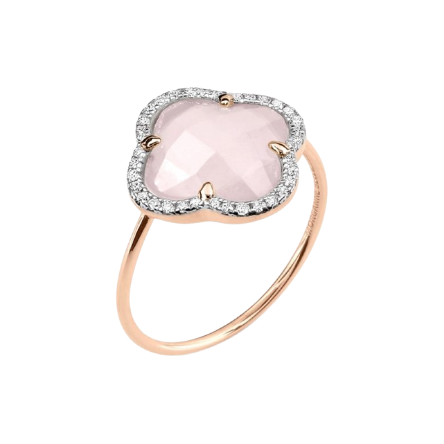 Bague Victoria Diamants, Quartz Rose Milky